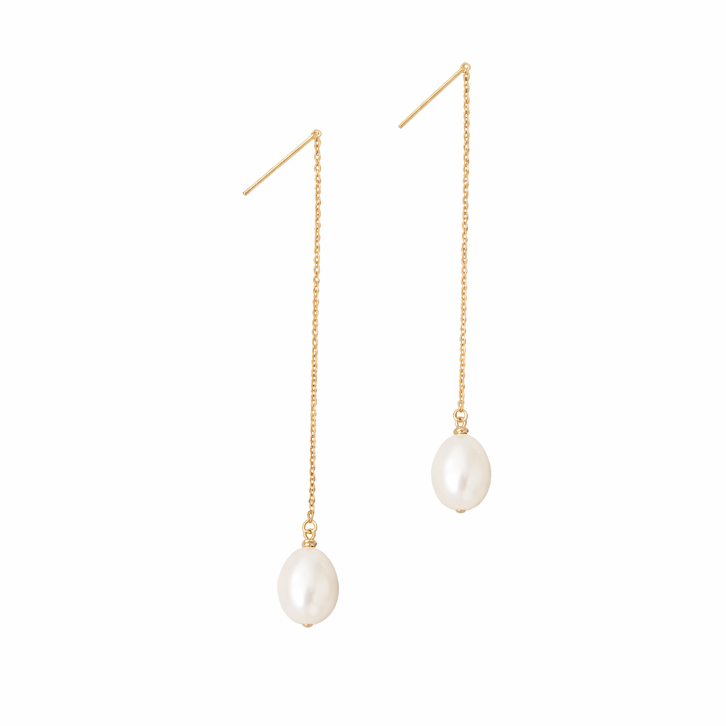 LOTTIE // Gold filled pearl threader earrings
