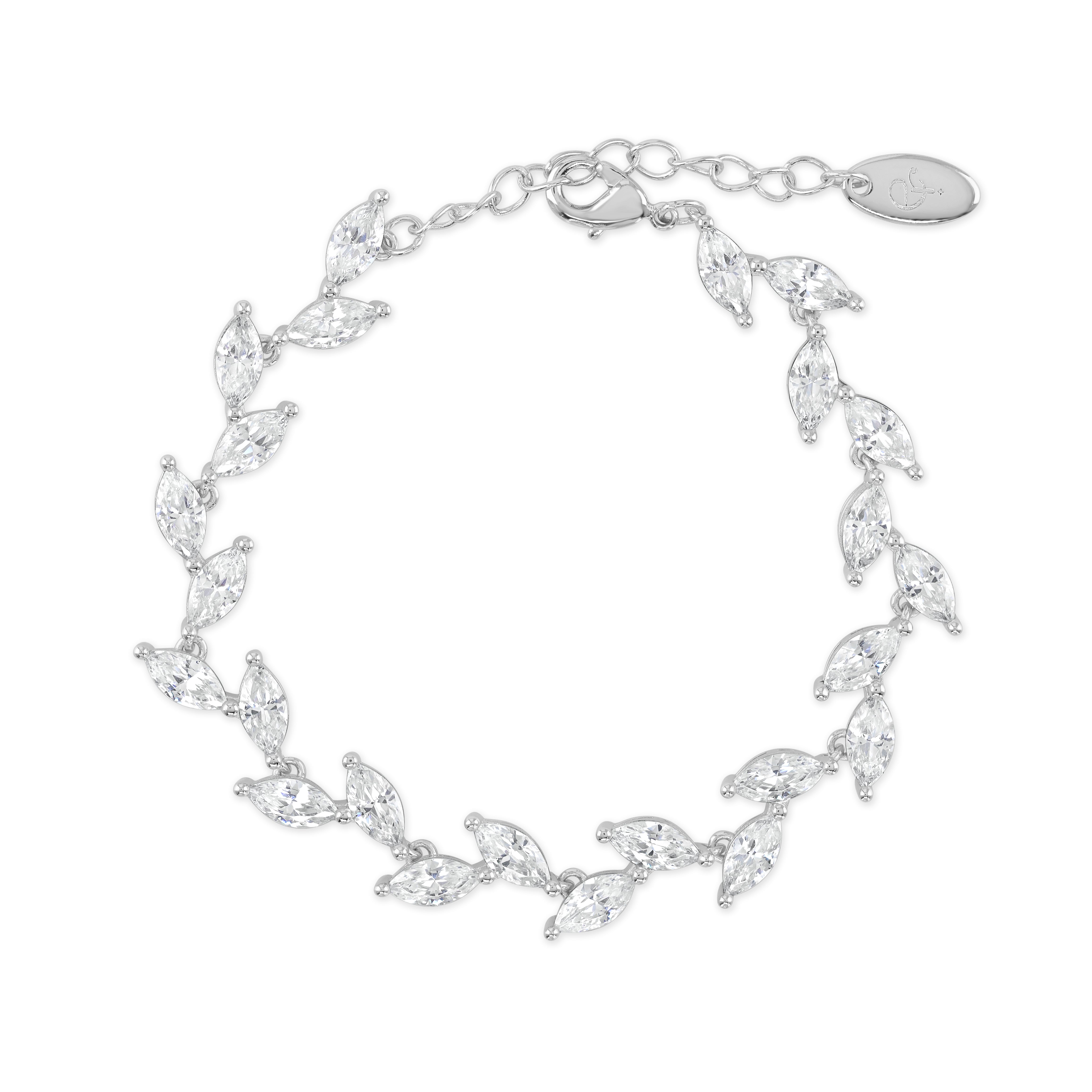 ANNA BRACELET // Silver cz leaf bridal bracelet