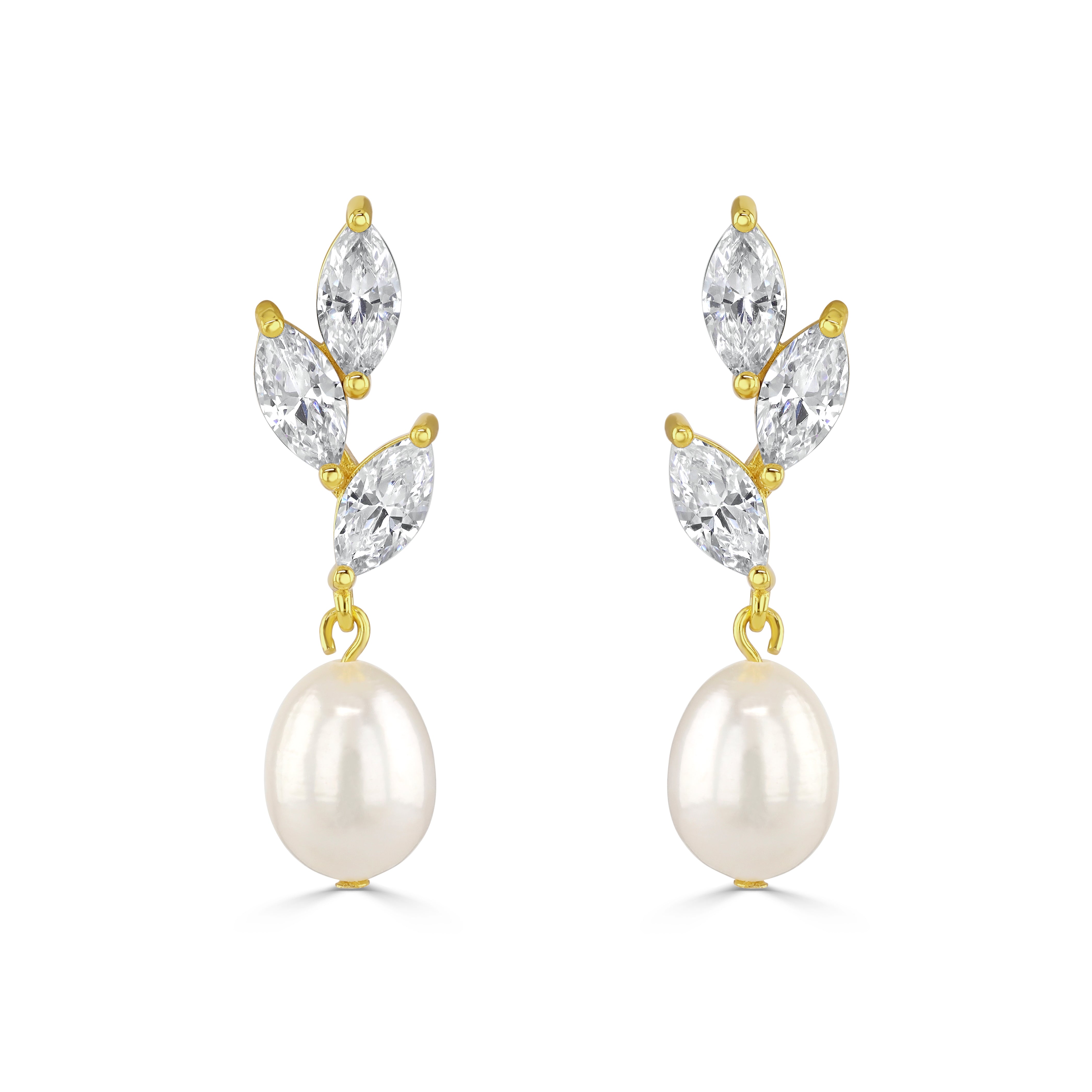 ERYN - Silver cz and pearl drop earrings