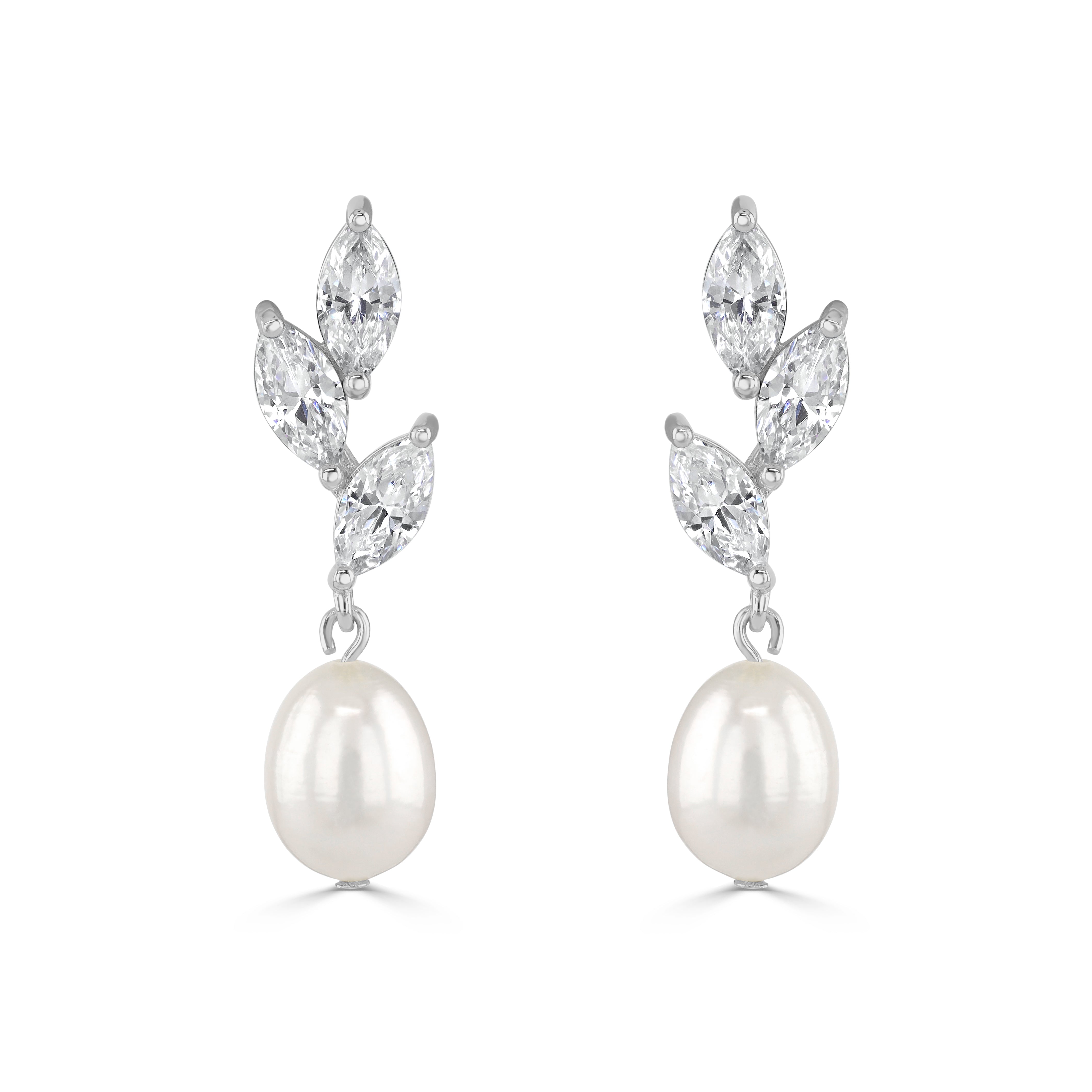 ERYN - Silver cz and pearl drop earrings