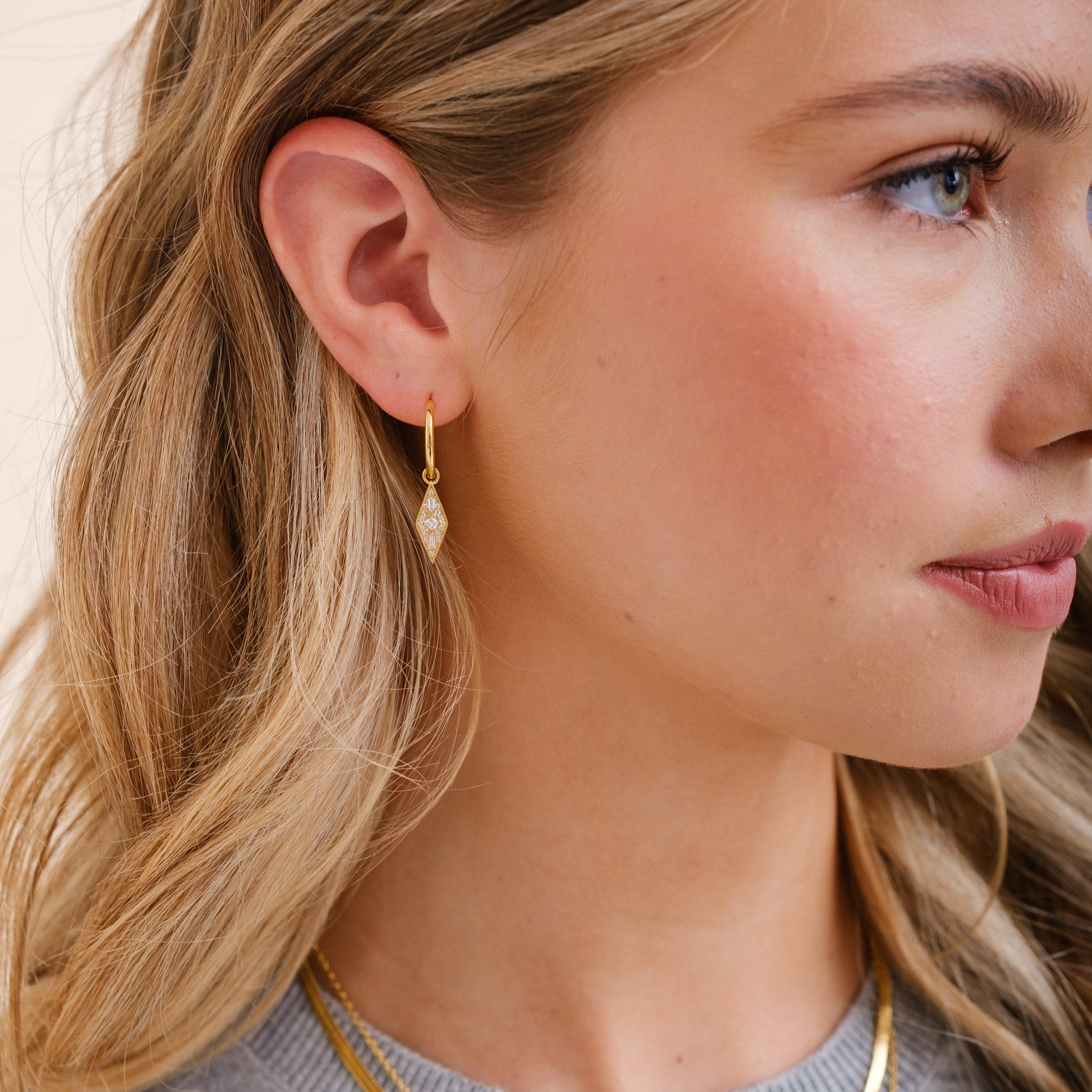 KITE EARRINGS // Dainty 14k gold plated cubic zirconia charm huggie hoop earrings