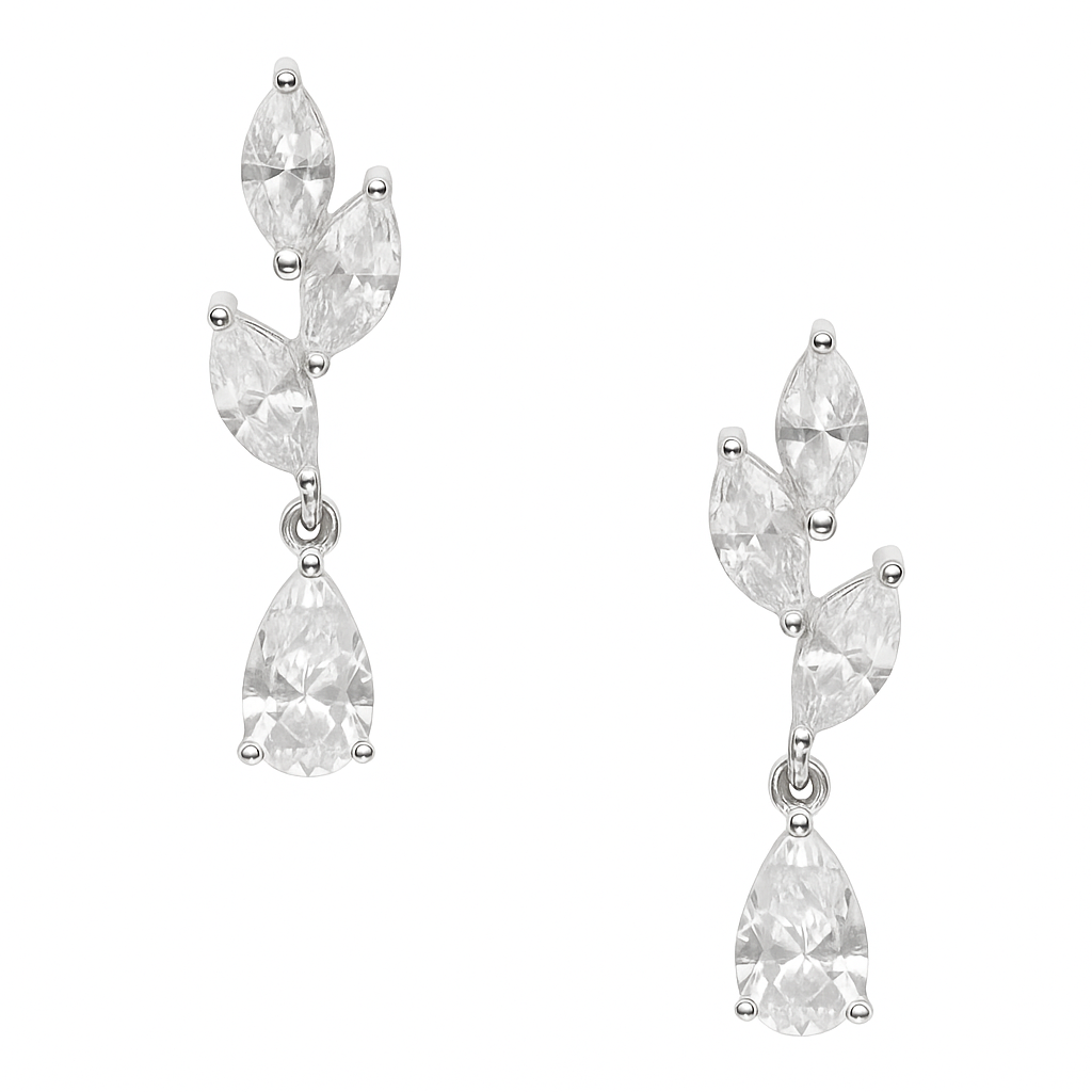 ERYN CZ // Silver Leaf cubic zirconia earrings