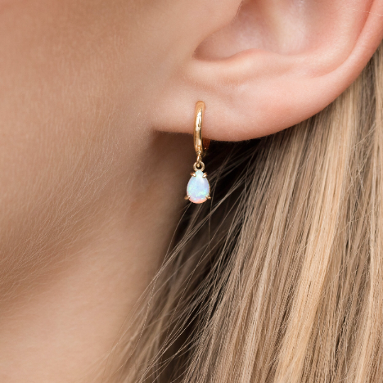 LAUREN // Tiny gold opal huggie earrings