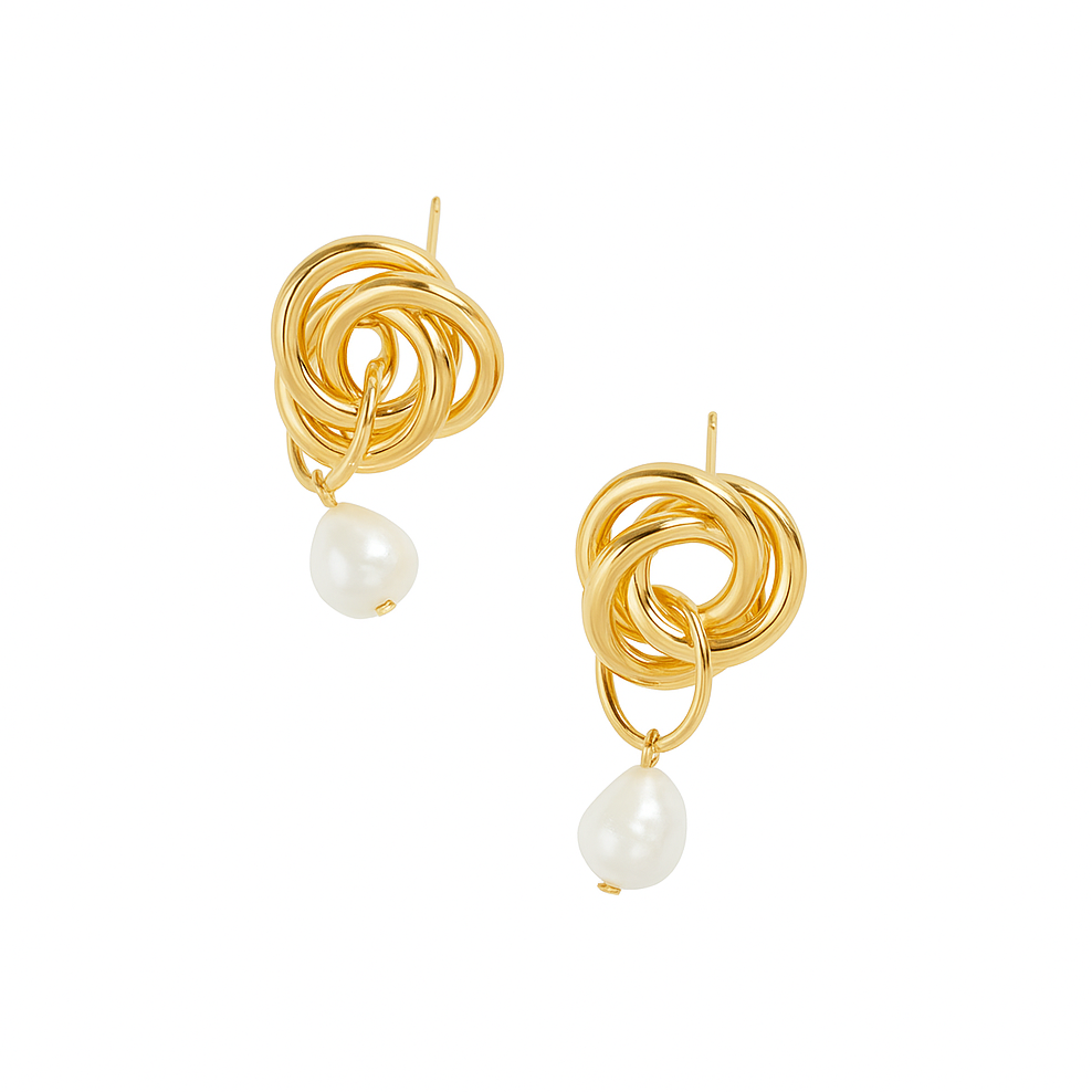 ALORA // Gold swirl drop pearl earrings