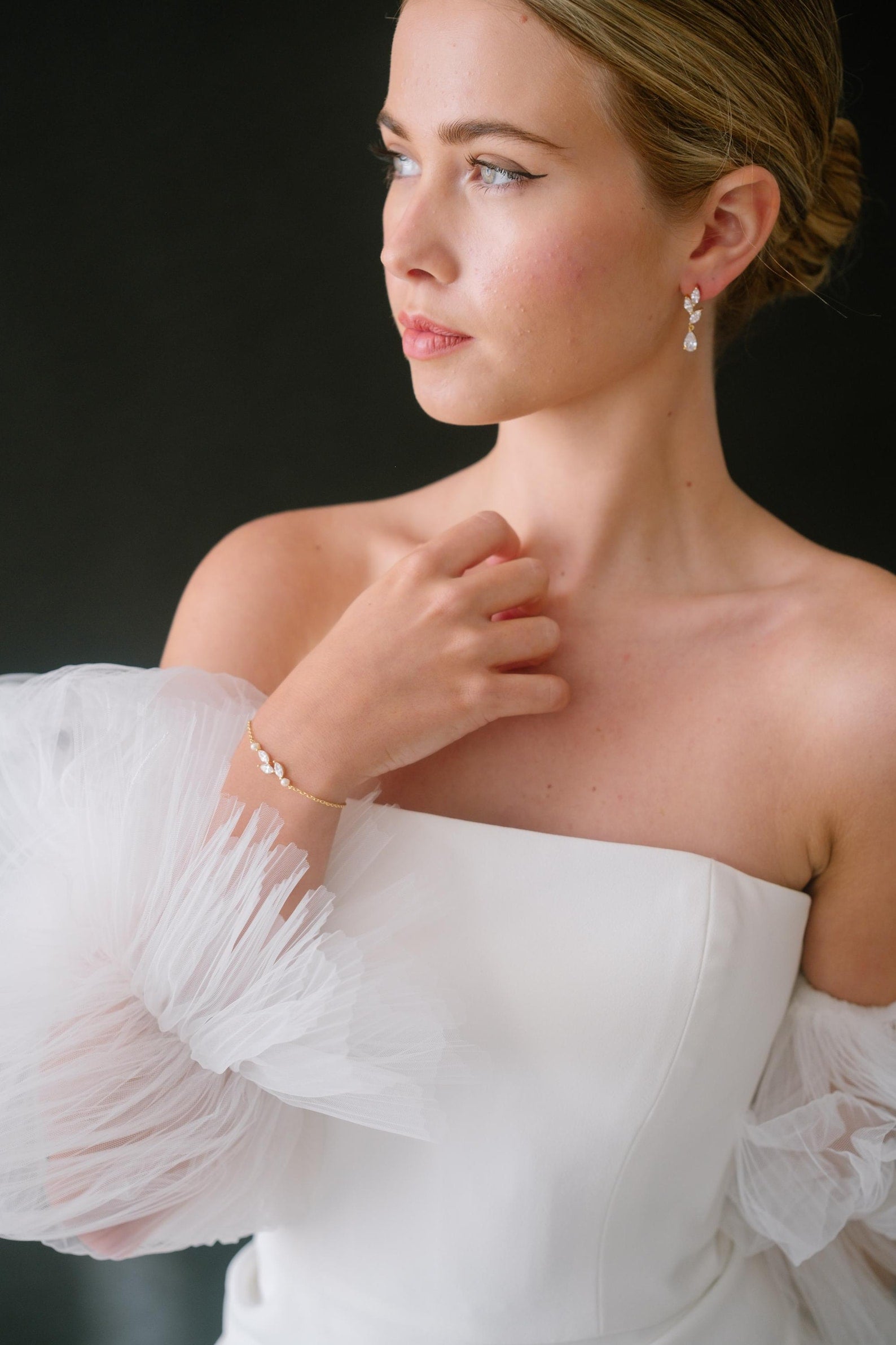 ERYN CZ // Silver Leaf cubic zirconia earrings