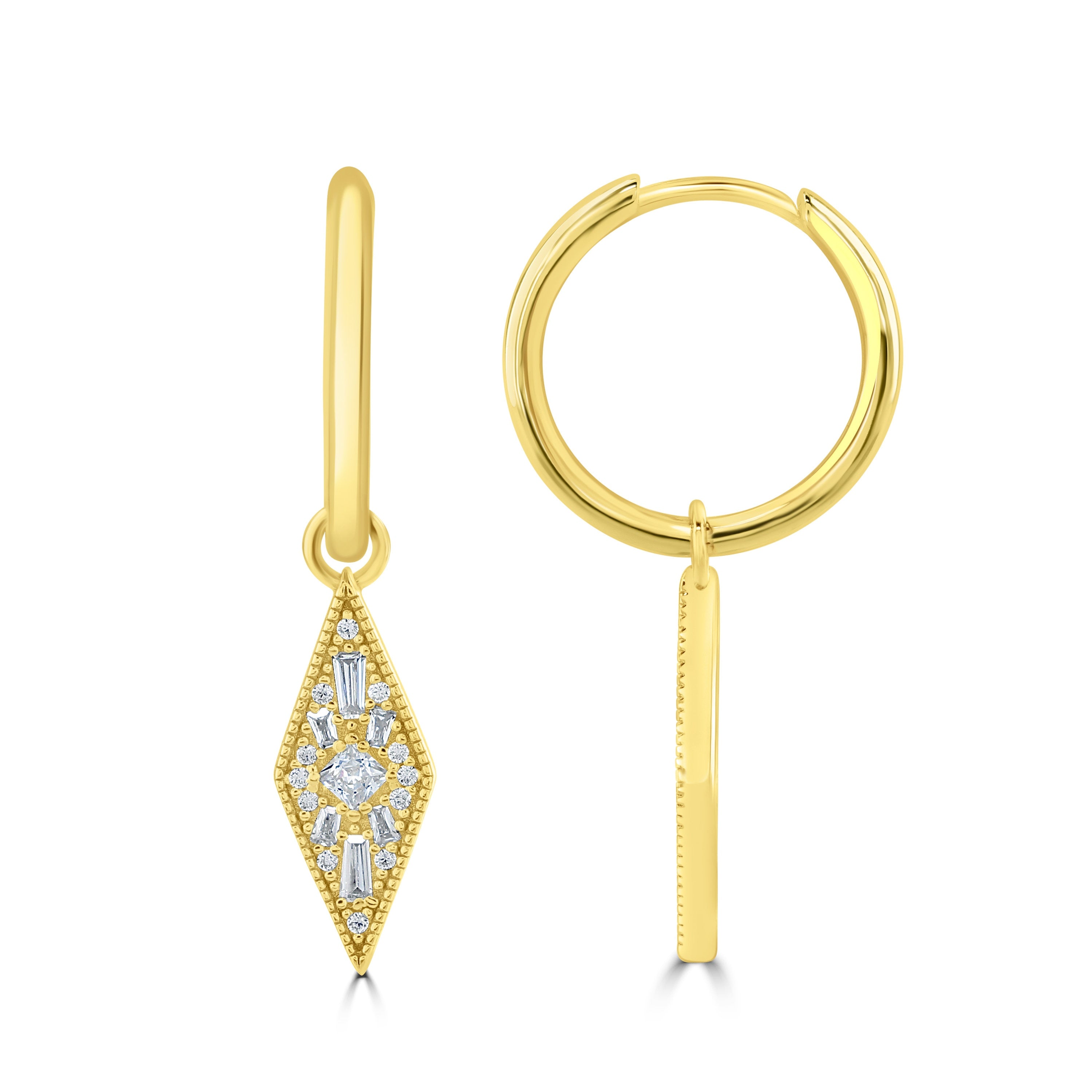 KITE EARRINGS // Dainty 14k gold plated cubic zirconia charm huggie hoop earrings