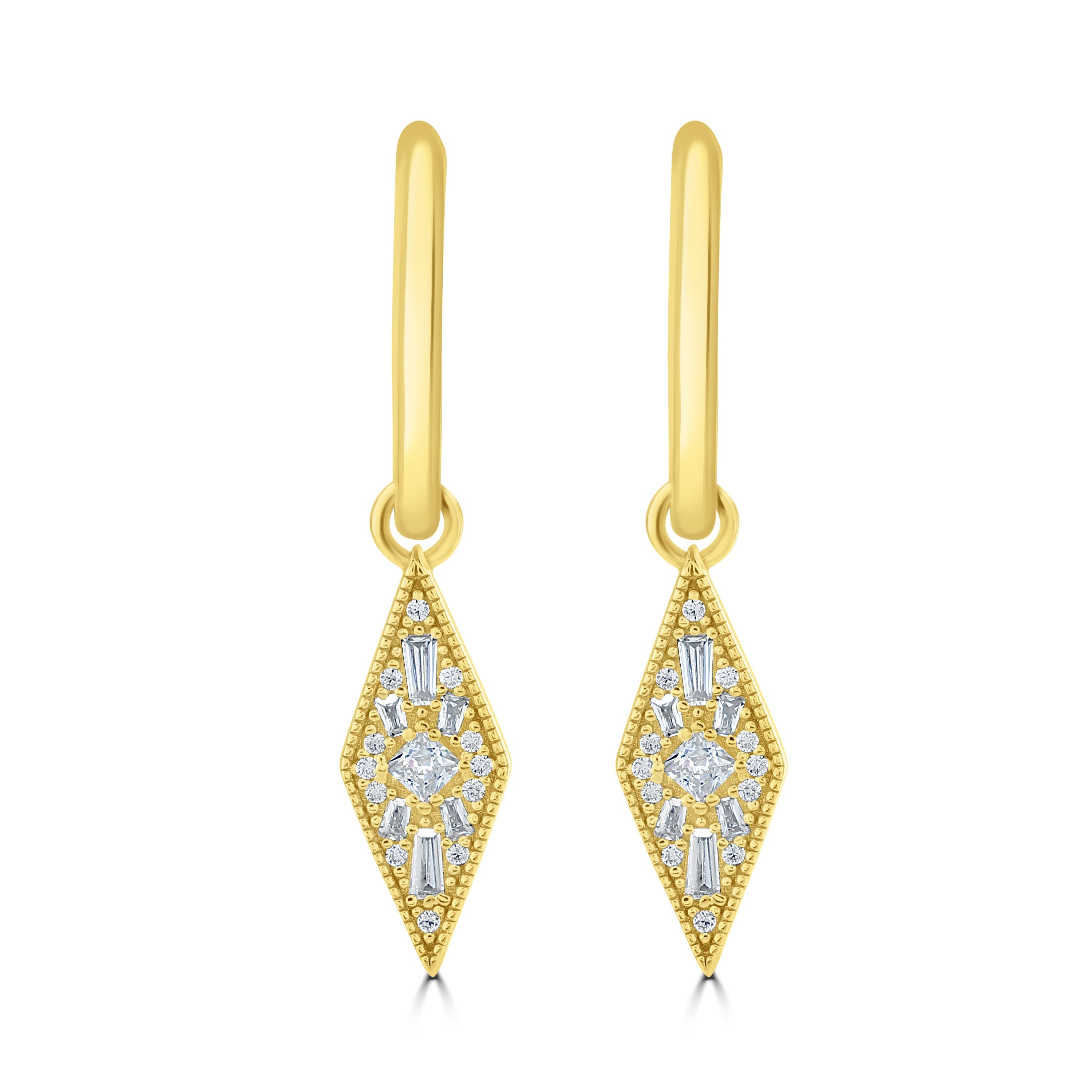 KITE EARRINGS // Dainty 14k gold plated cubic zirconia charm huggie hoop earrings