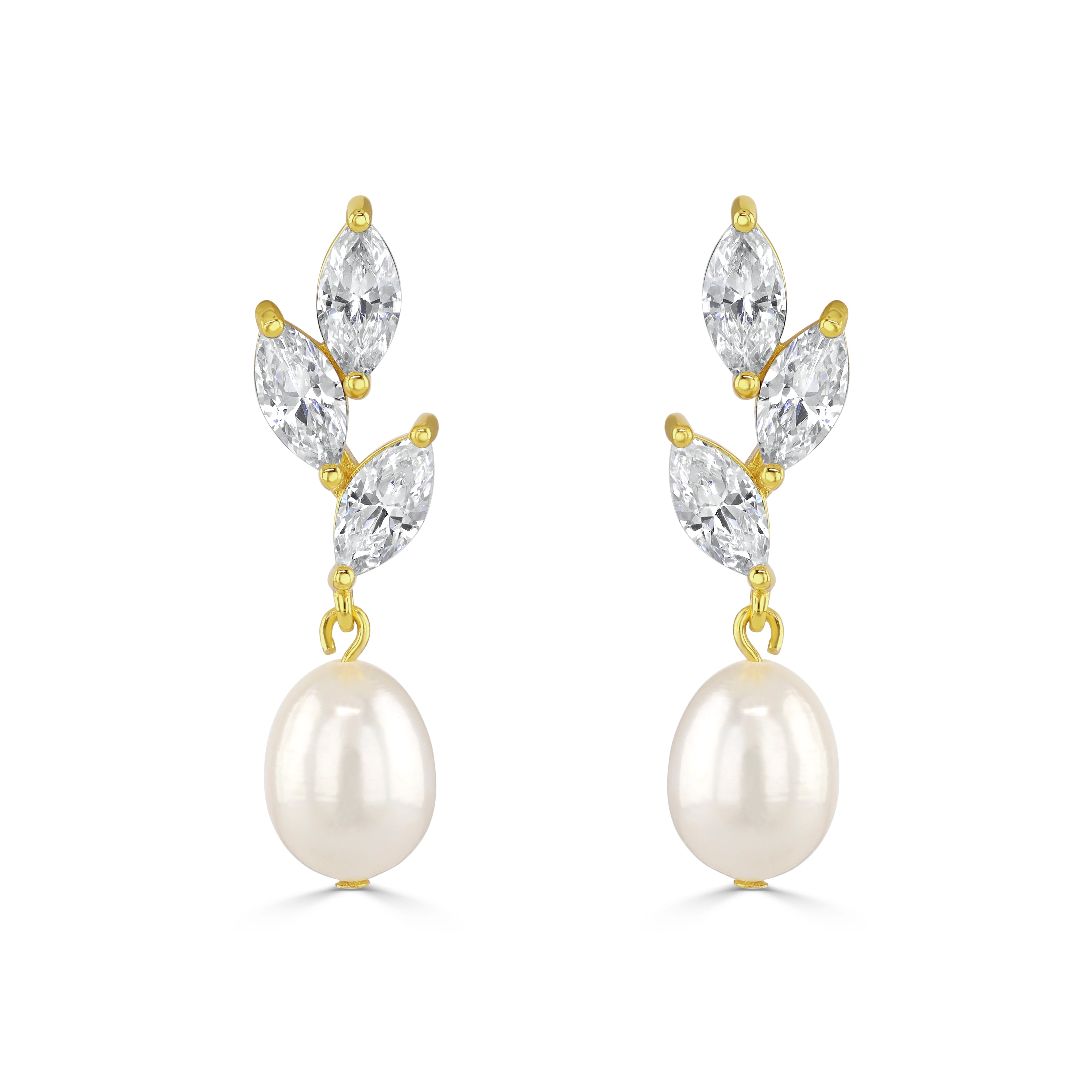 Eryn Earrings // Dainty gold cubic zirconia and pearl drop earrings