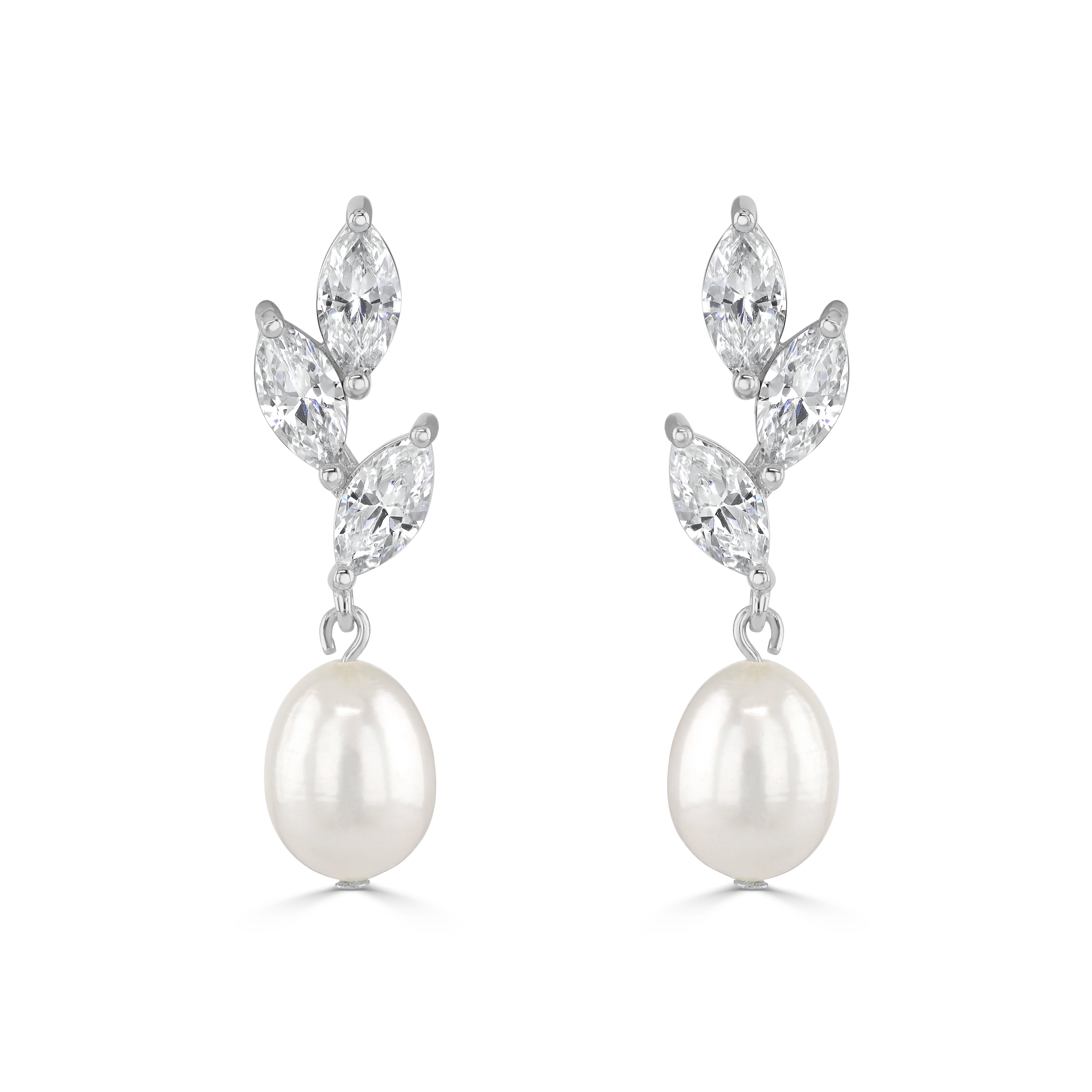ERYN // Dainty silver cubic zirconia and pearl drop earrings
