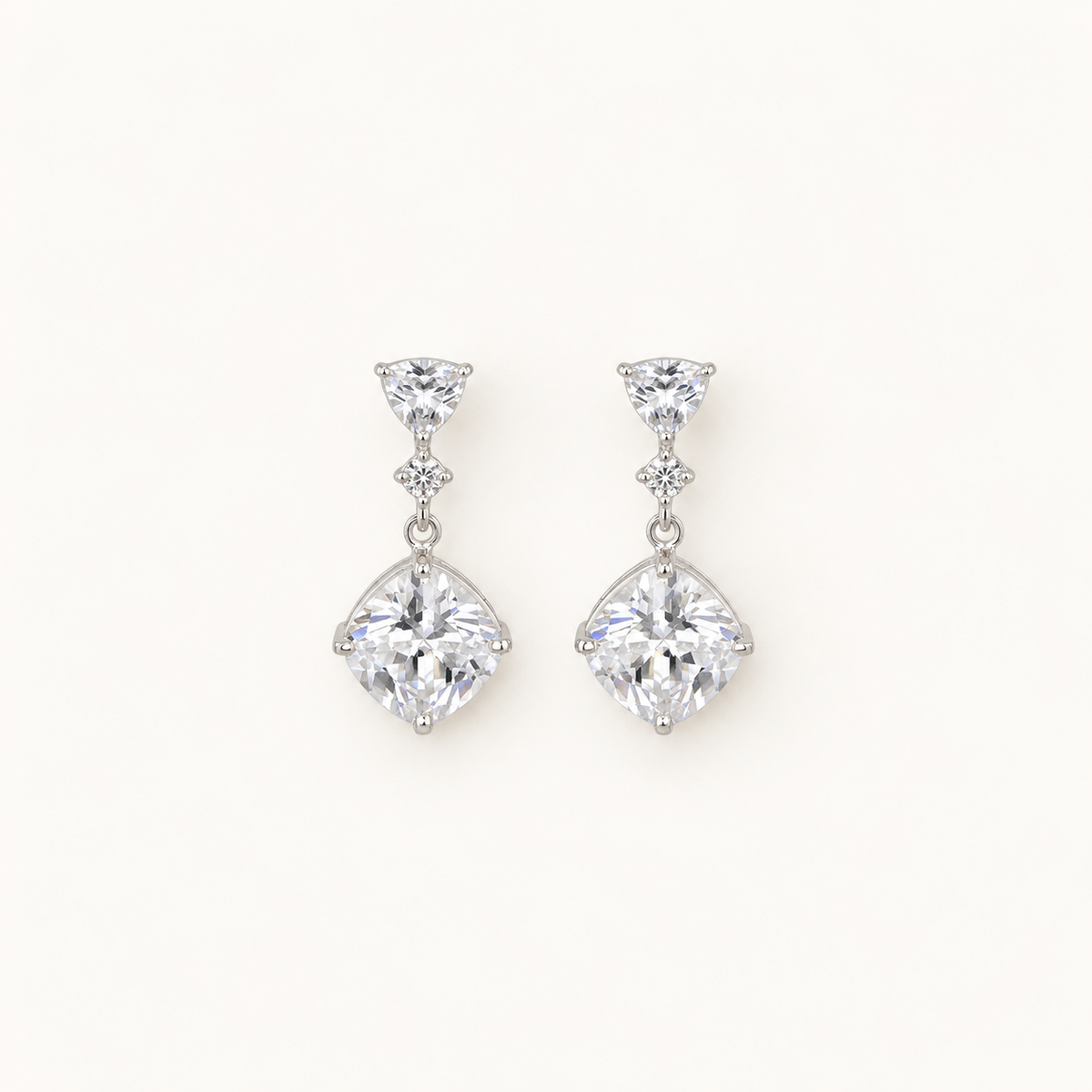 Reese Cushion Cut Crystal Drop Earrings – Silver