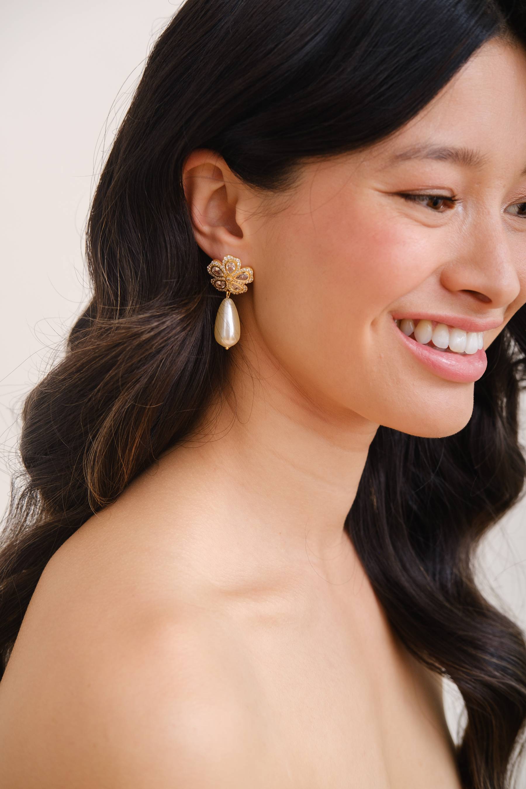 YASMINE // Gold Statement floral drop earrings