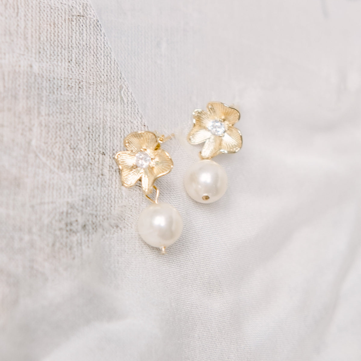 HANA // Silver floral and pearl wedding earrings for bride