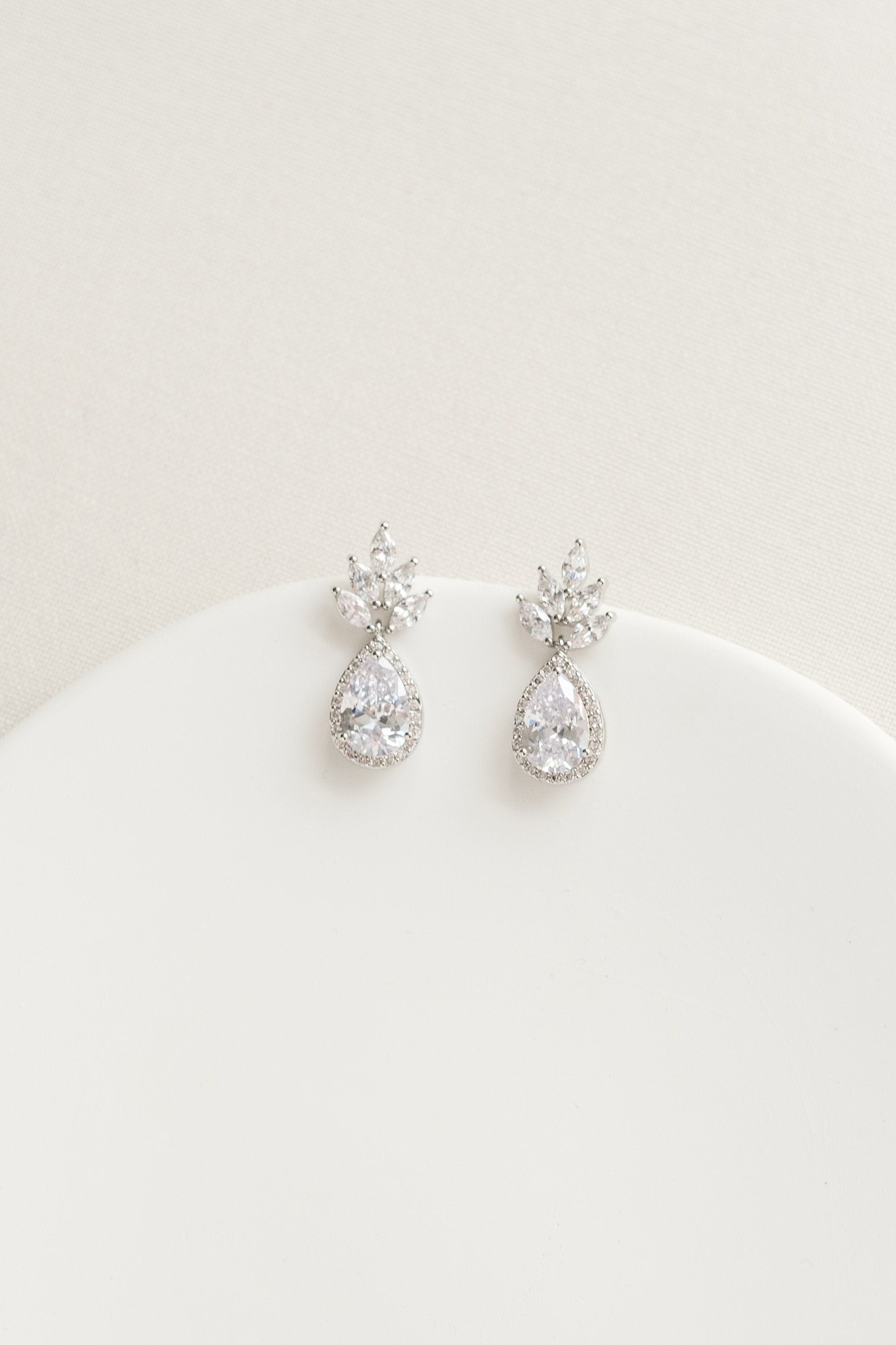 PRIYA // Silver Crystal Bridal drop Earrings