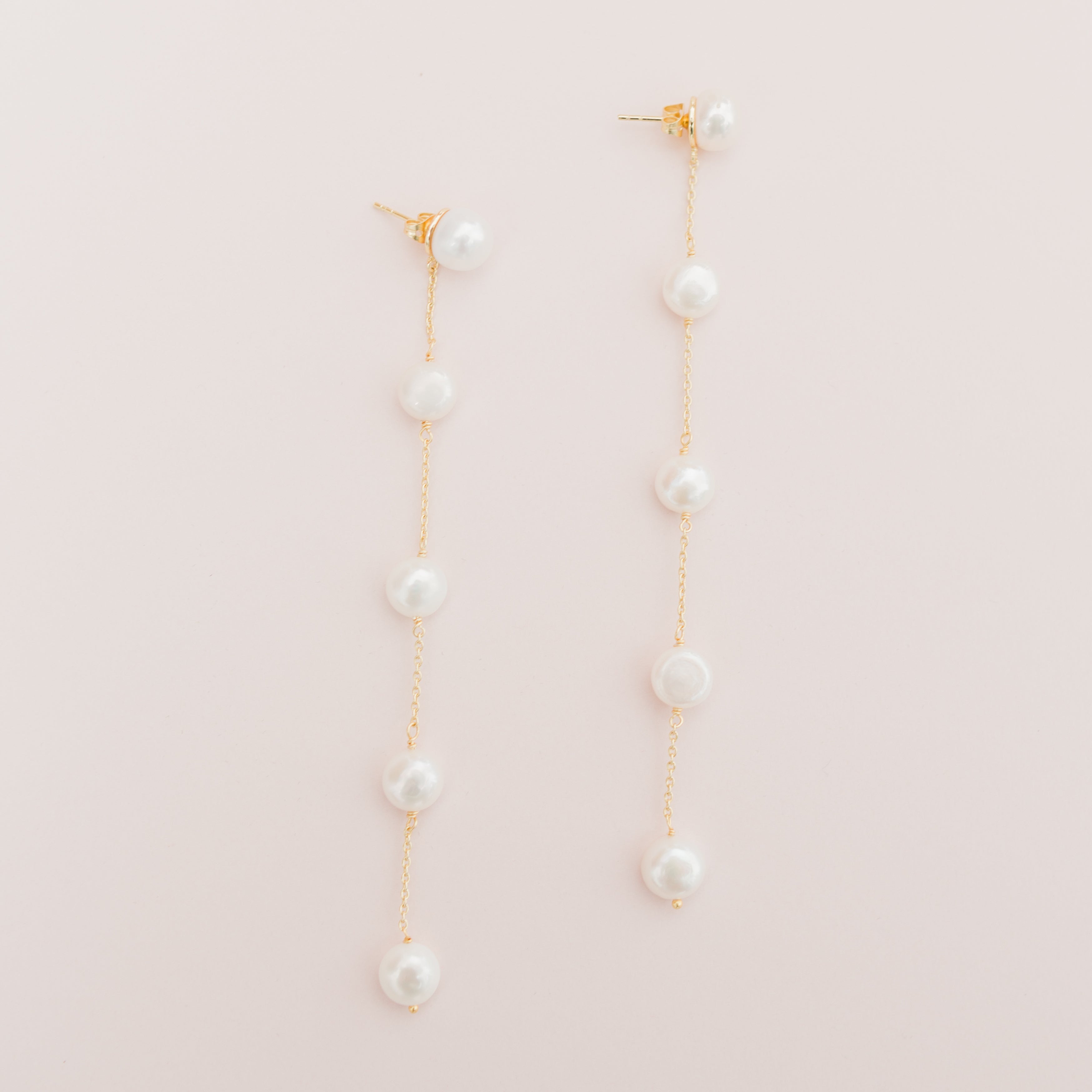 FERN // Gold pearl long drop earrings
