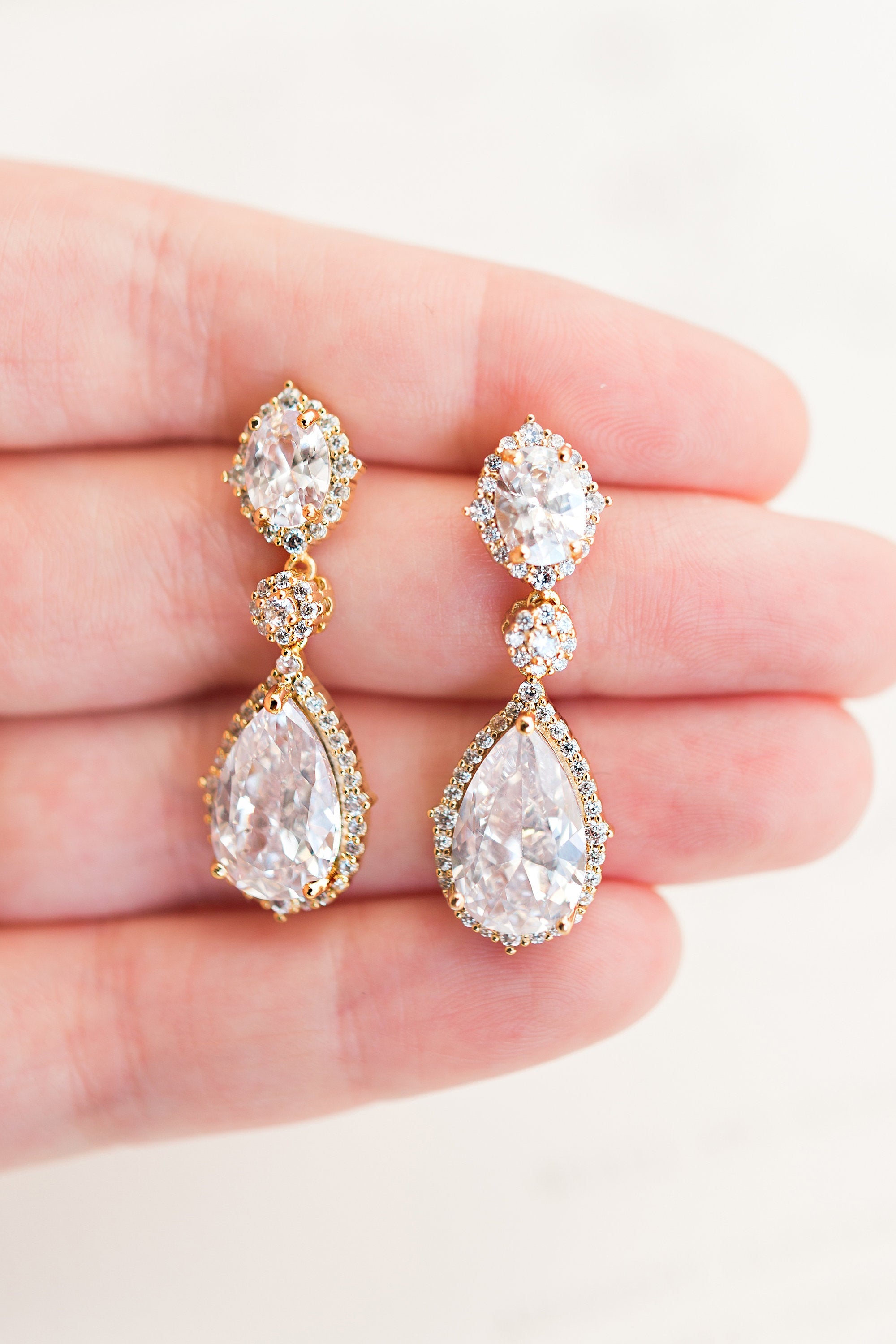 CORINA // Gold crystal wedding earrings