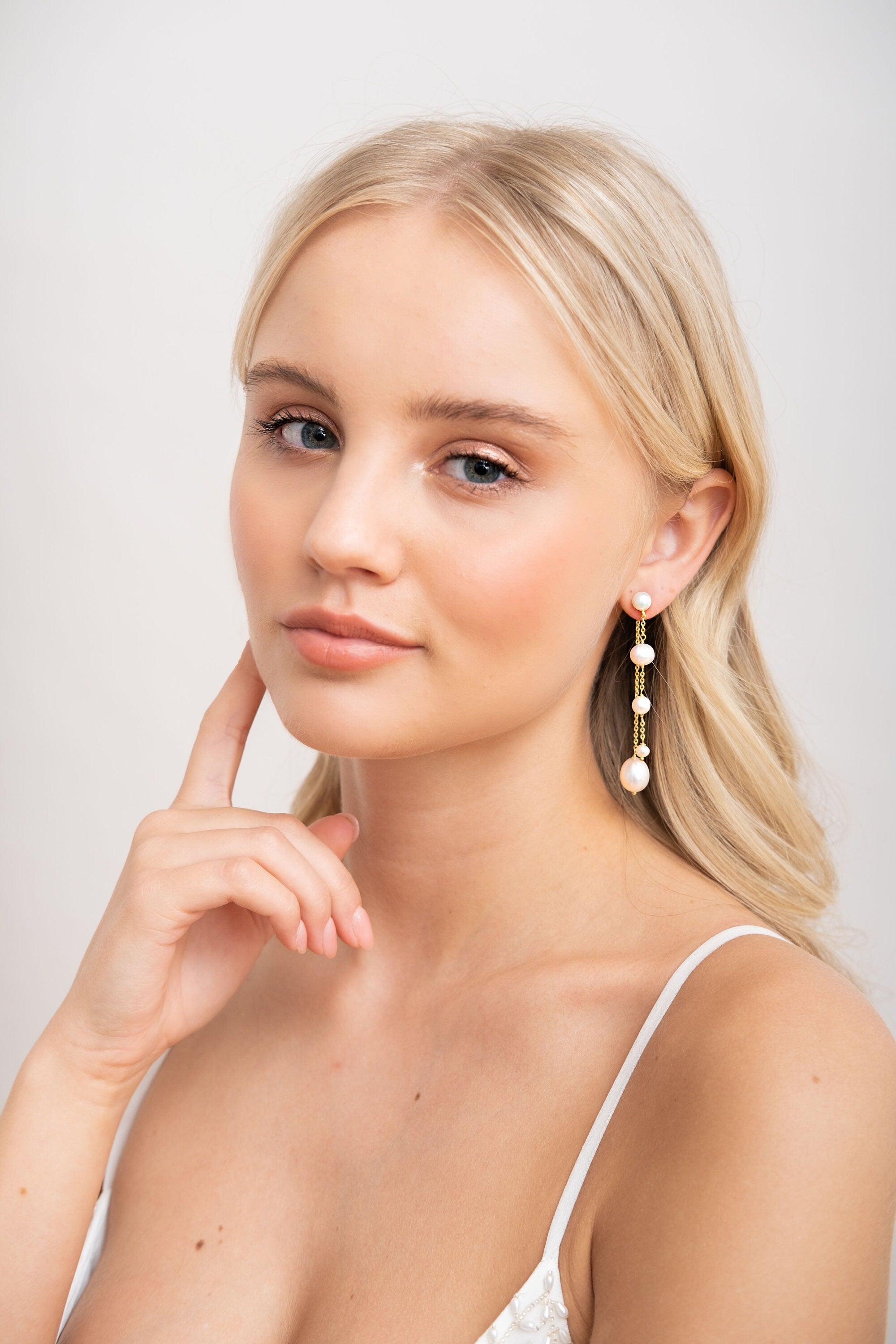 ELA // Double pearl drop earrings